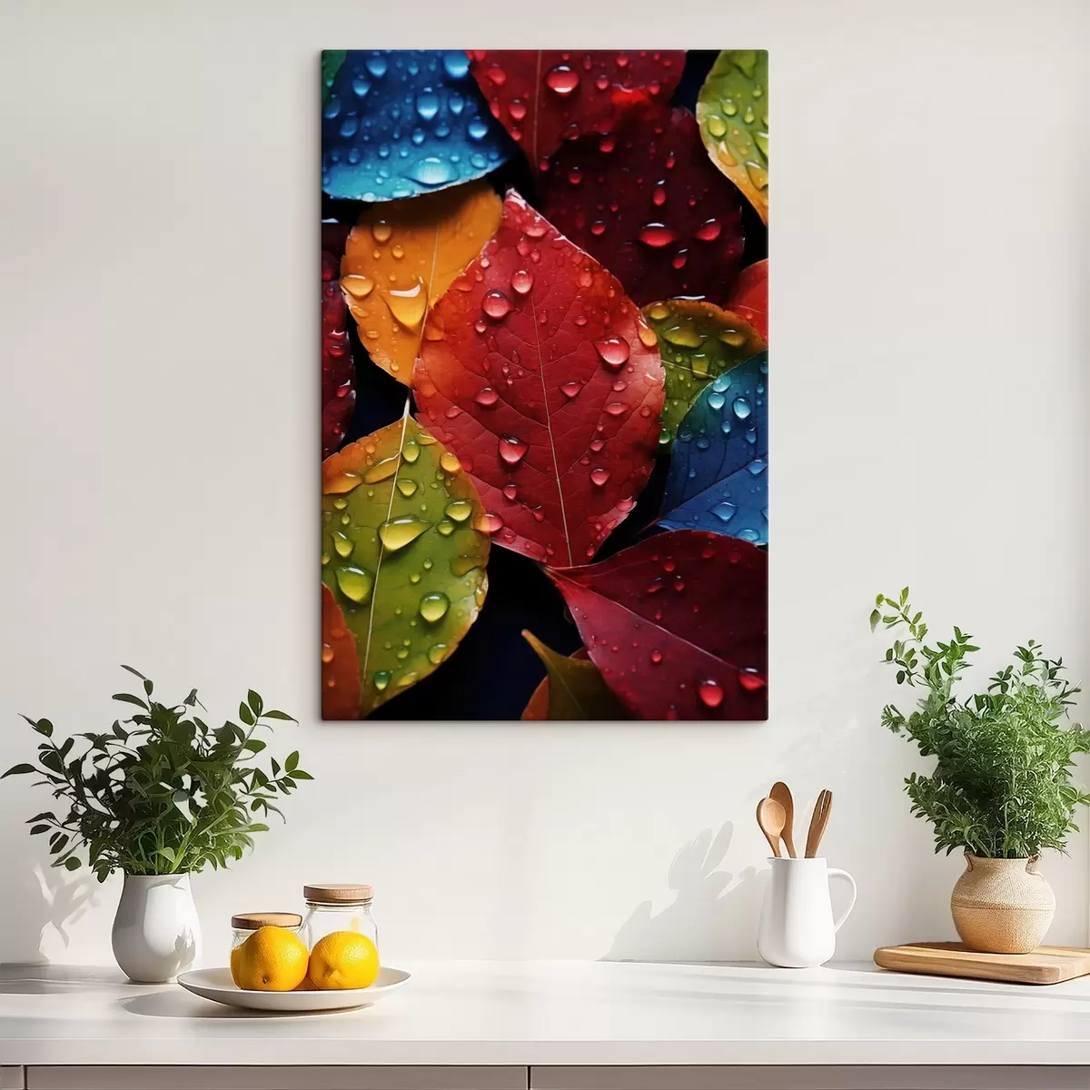 Fototapete Bunte Blätter mit Wassertröpfchen s45516