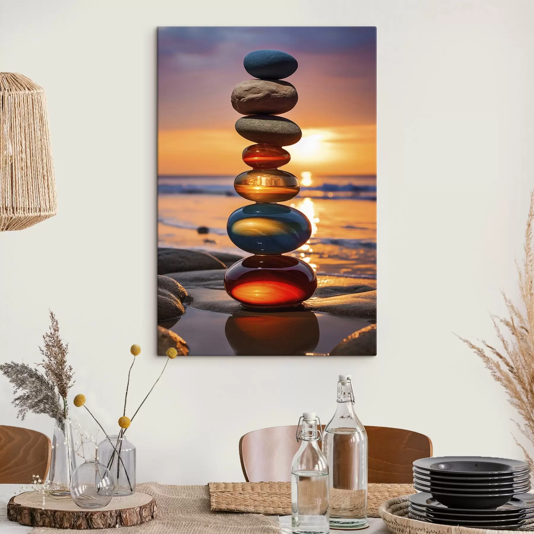 Fototapete Gestapelte Steine vor der Kulisse des Sonnenuntergangs s45520