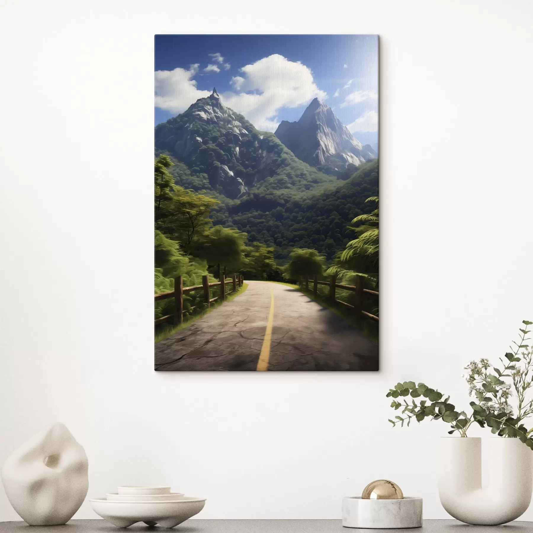 Fototapete Bergstraße zwischen grünen Bäumen s45525