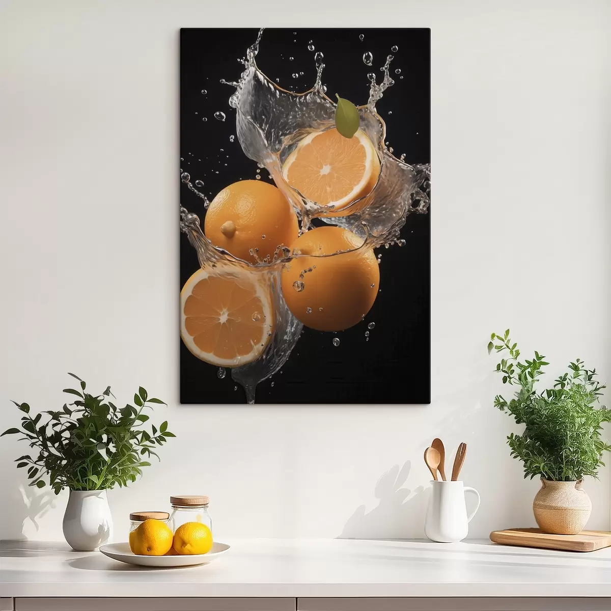 Fototapete Saftige Orangen in Wasserspritzern s45526