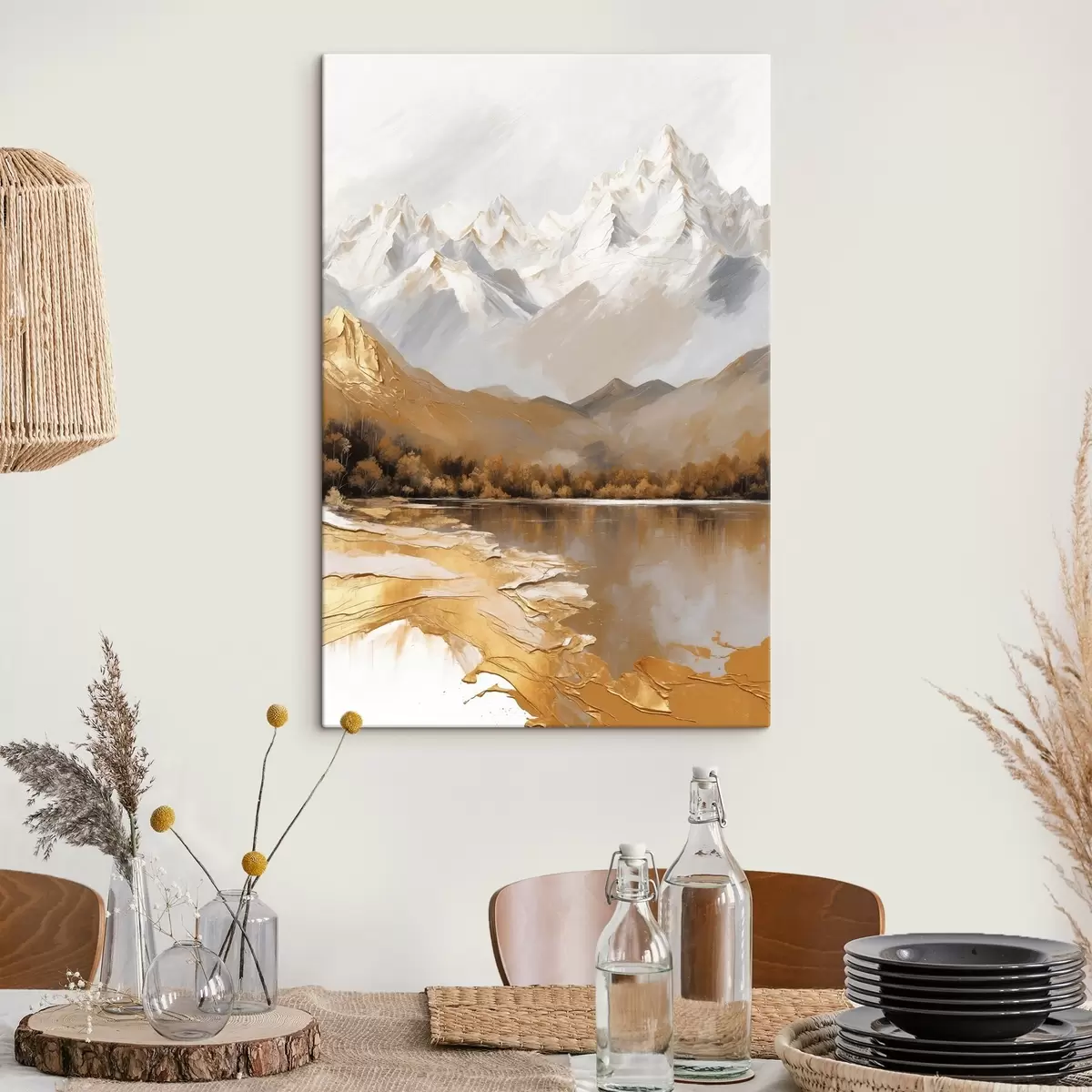 Fototapete Berglandschaft mit einem See und Bäumen s45620