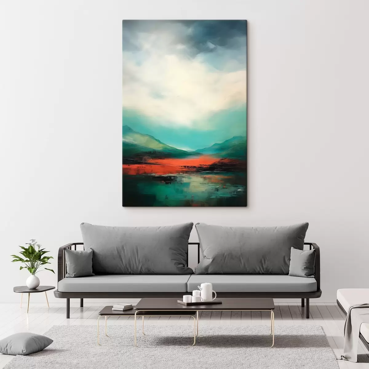 Fototapete Helle Landschaft mit Wolken und Bergen s45626