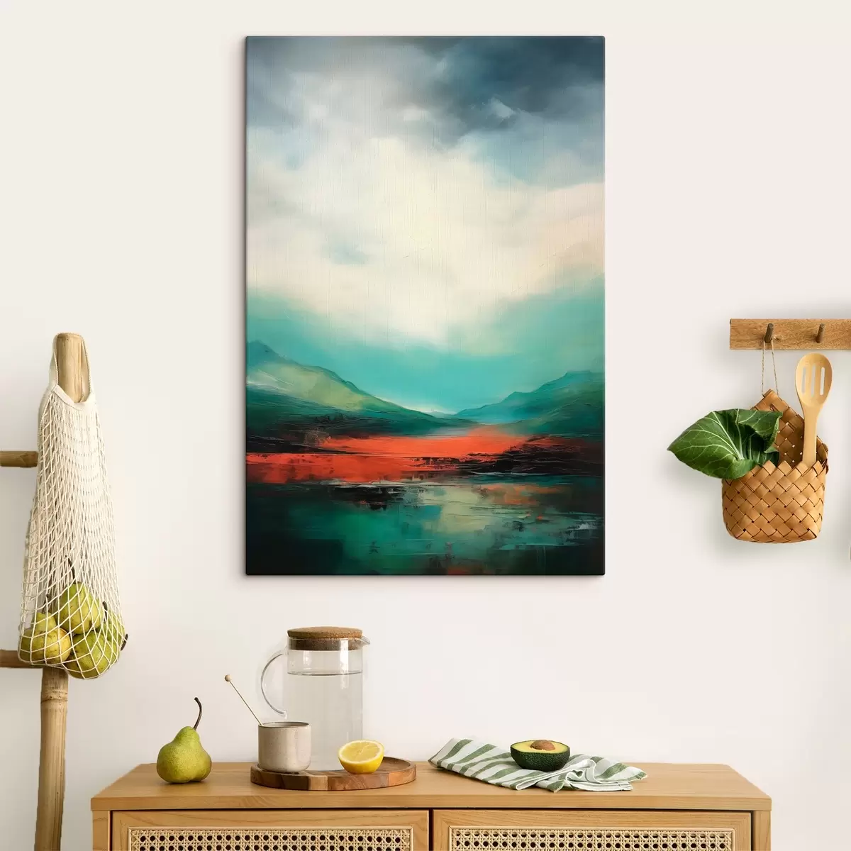Fototapete Helle Landschaft mit Wolken und Bergen s45626