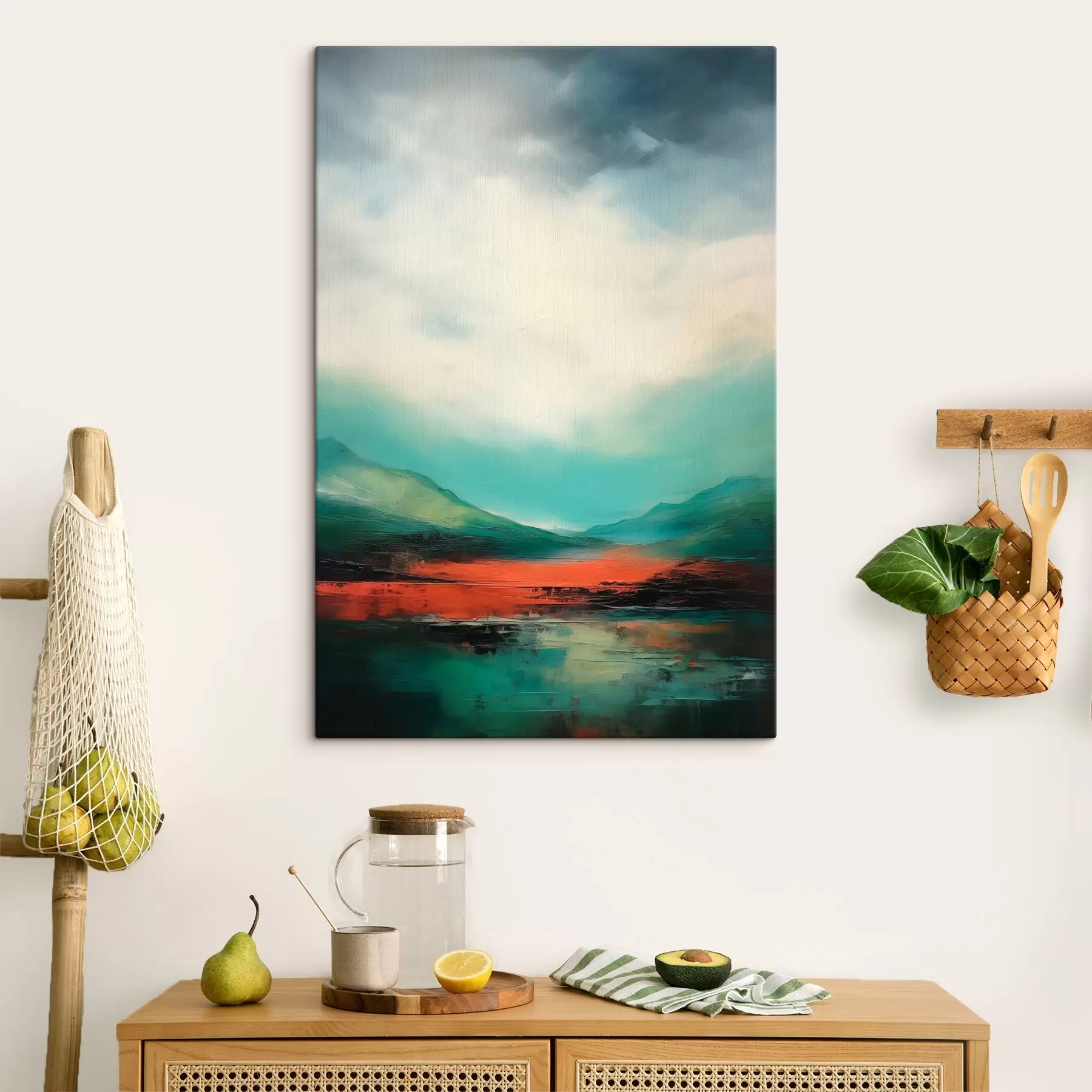 Fototapete Helle Landschaft mit Wolken und Bergen s45626