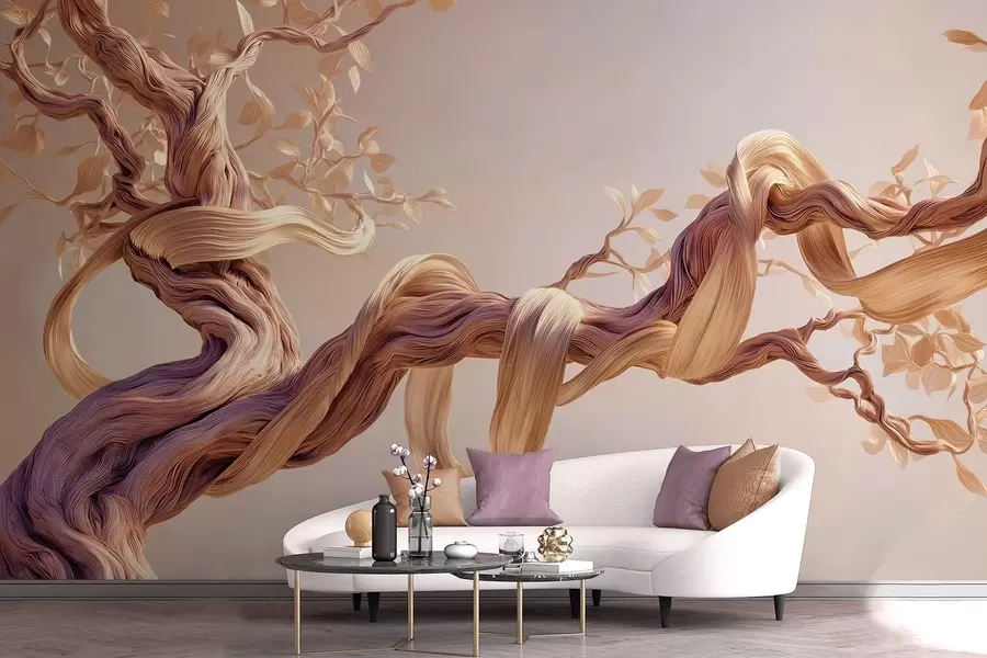 Fototapete Gedrehter Baumstamm mit dekorativen Blättern w09360