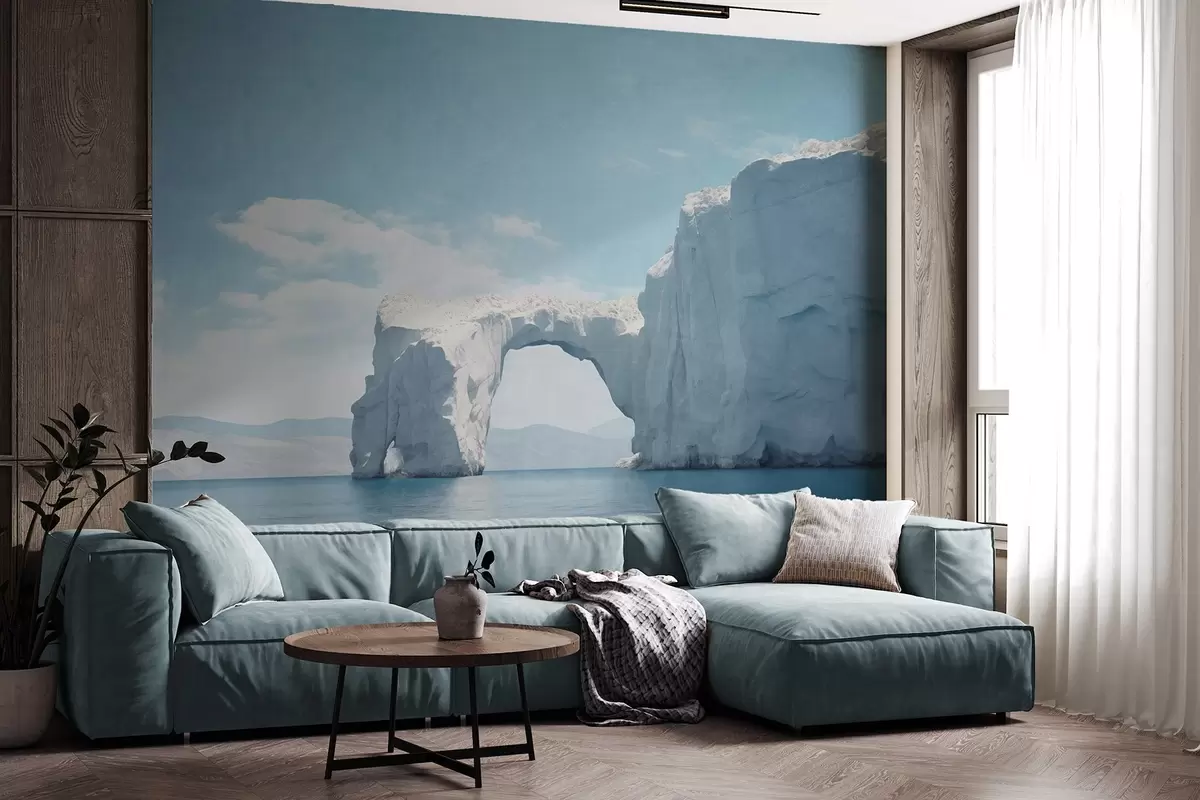 Fototapete Landschaft mit natürlicher Eisbrücke über den Ozean, klarer blauer Himmel mit einigen Wolken, Texturdruck w09383