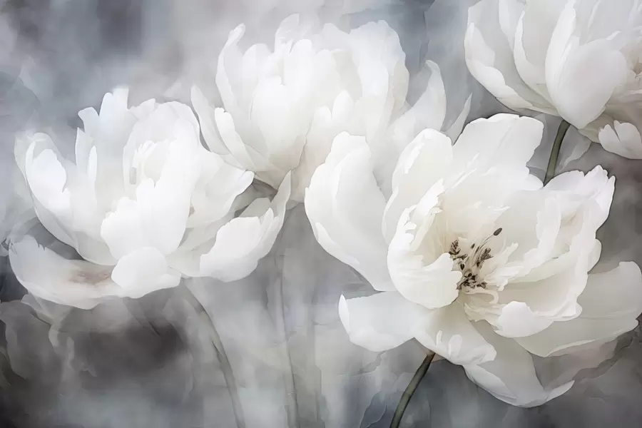 Fototapete Weiße Blumen auf einem nebligen, zarten Hintergrund w04441
