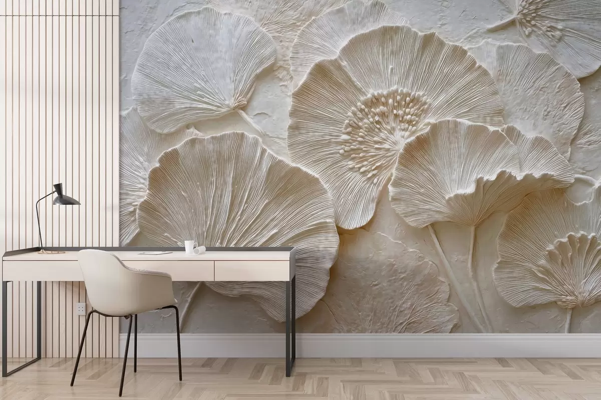 Fototapete Voluminöse Ginkgoblätter im leicht geprägten Stil w04444