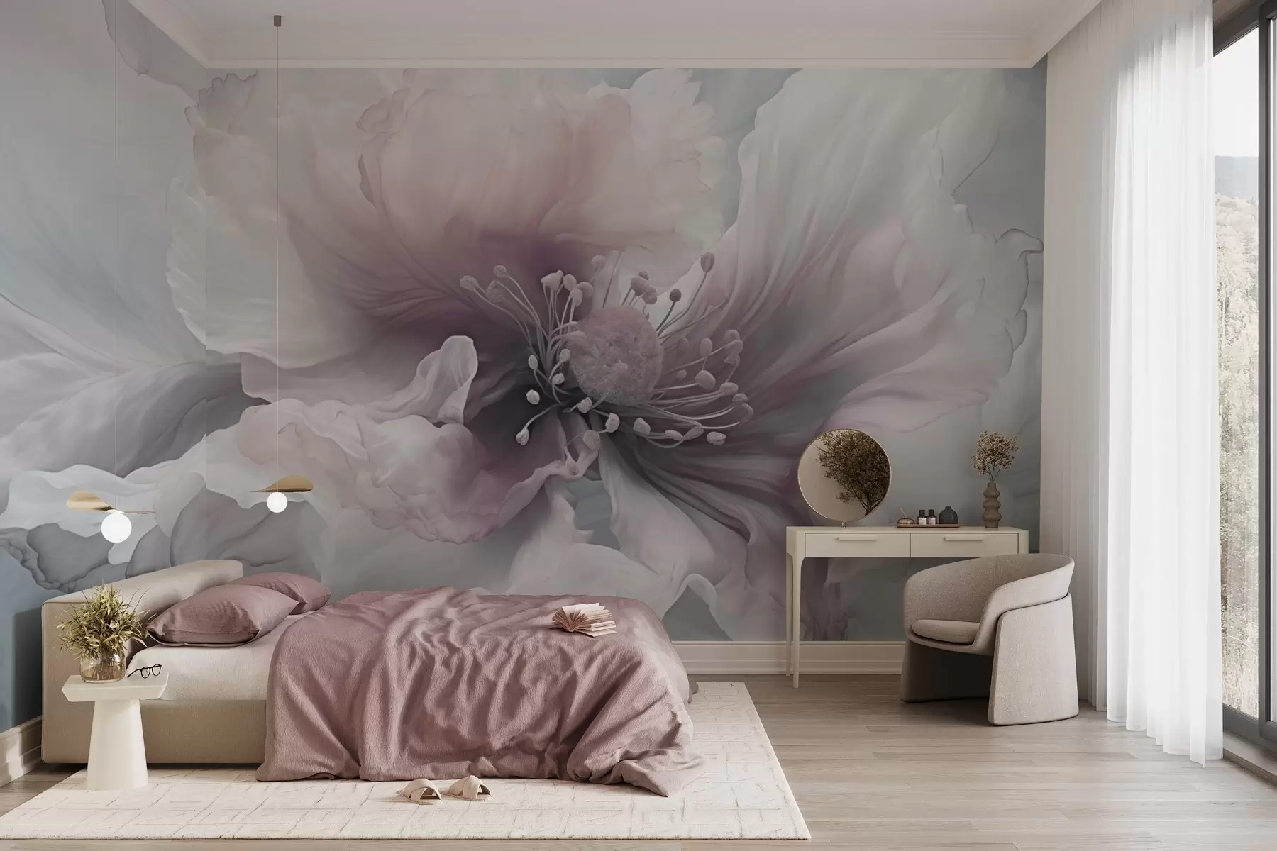 Fototapete Zarte Blume mit rosa und weißen Blütenblättern w04446