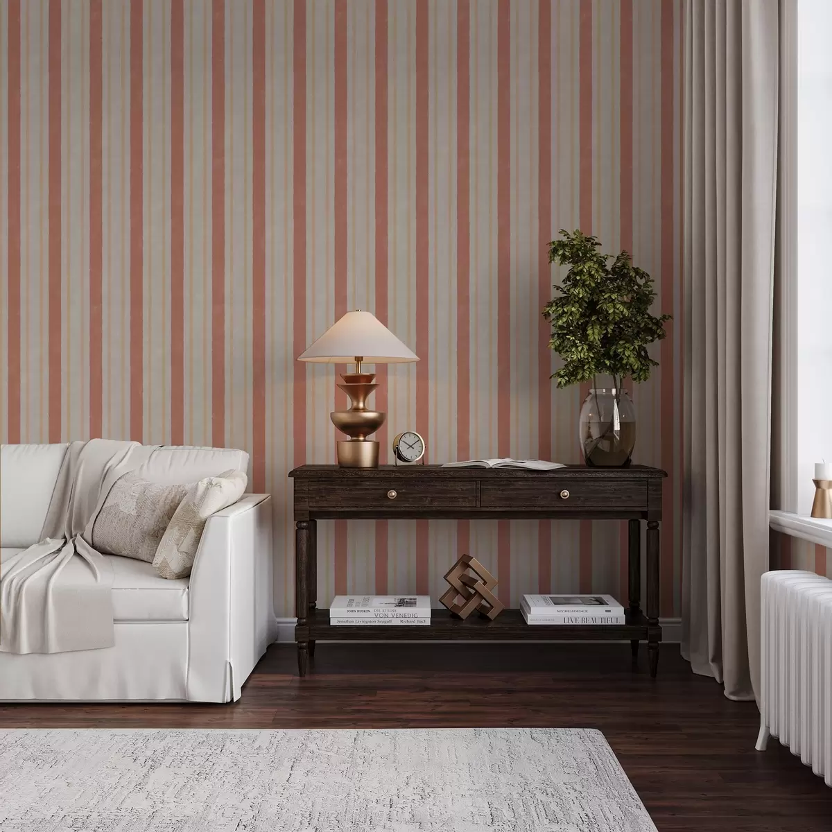 Tapete Breite Streifen in terracotta-beigen Tönen a00514