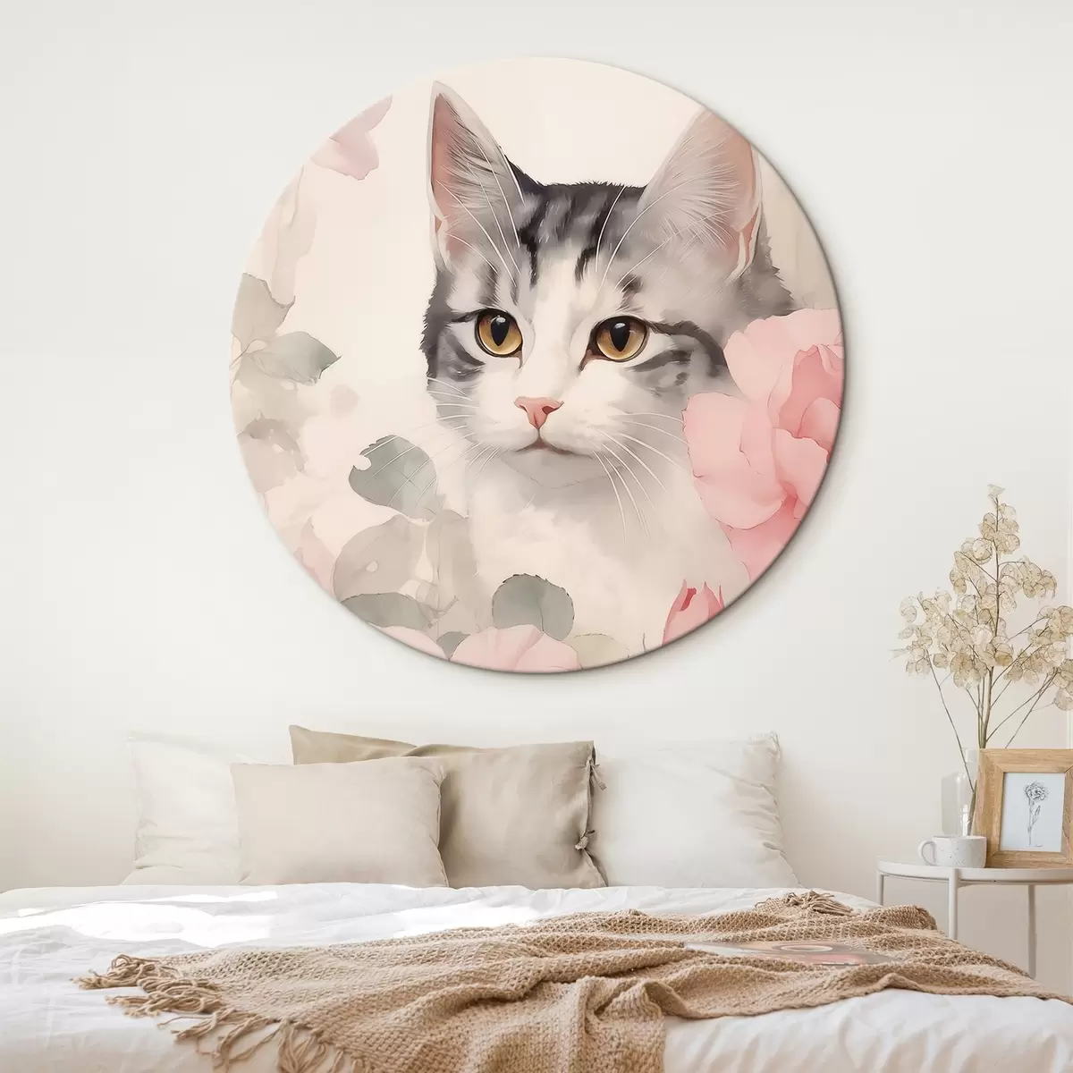Runde Wandbilder Katze unter Rosen r45673