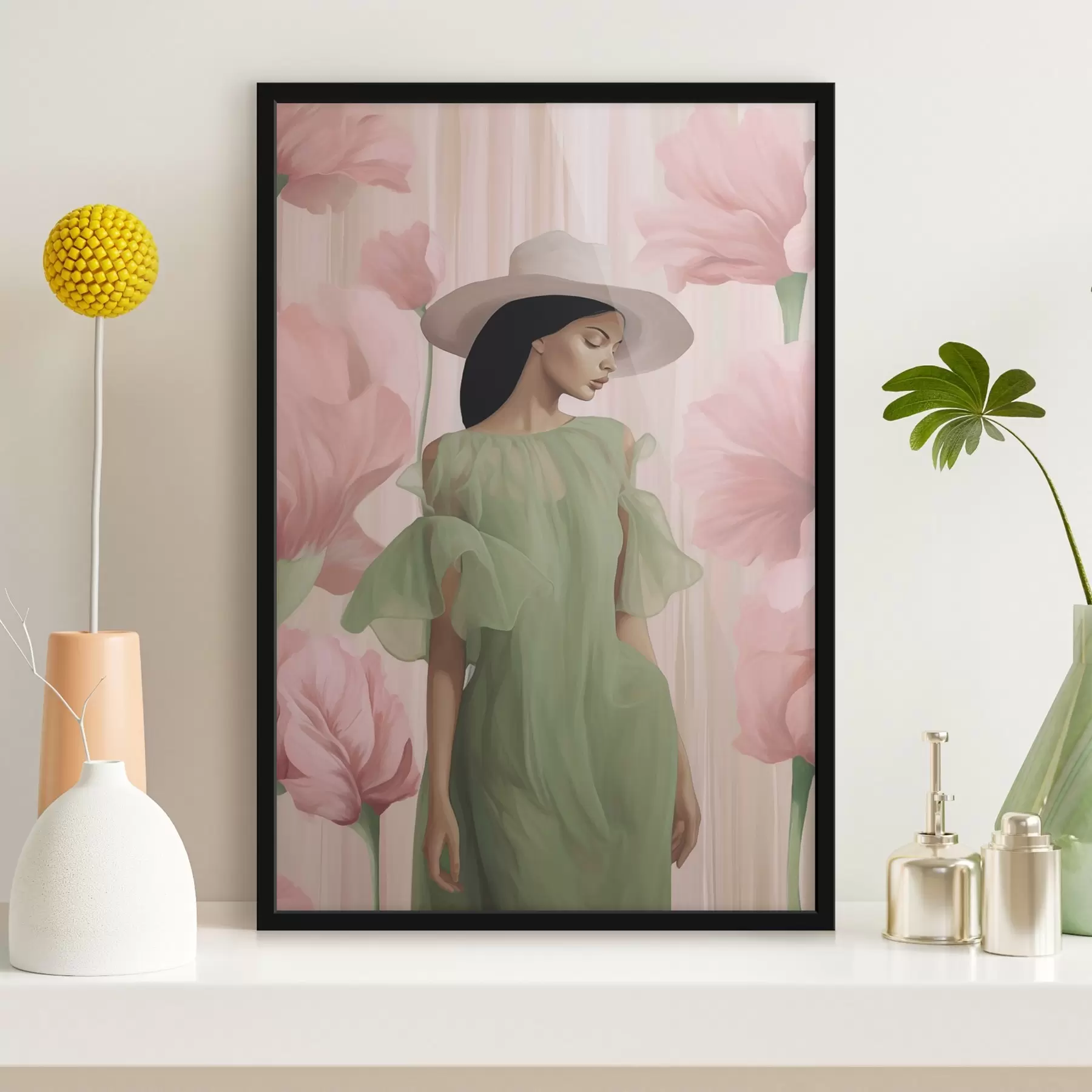 Fototapete Mädchen mit Hut zwischen Blumen f45678