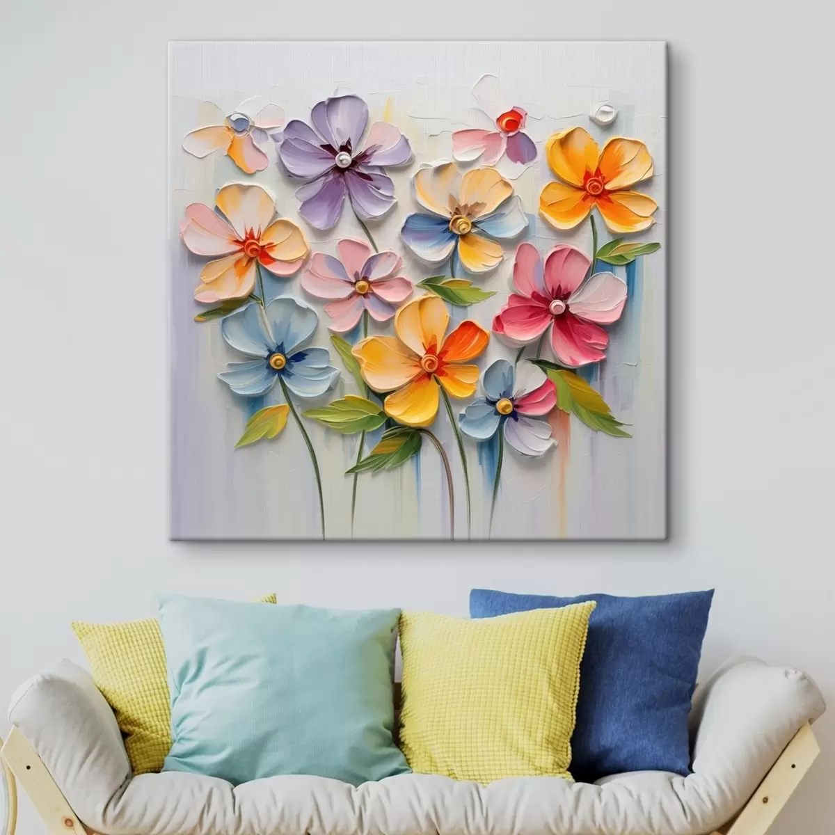 Fototapete Blumenstillleben: mehrfarbige Blumen in Impasto-Technik s45598