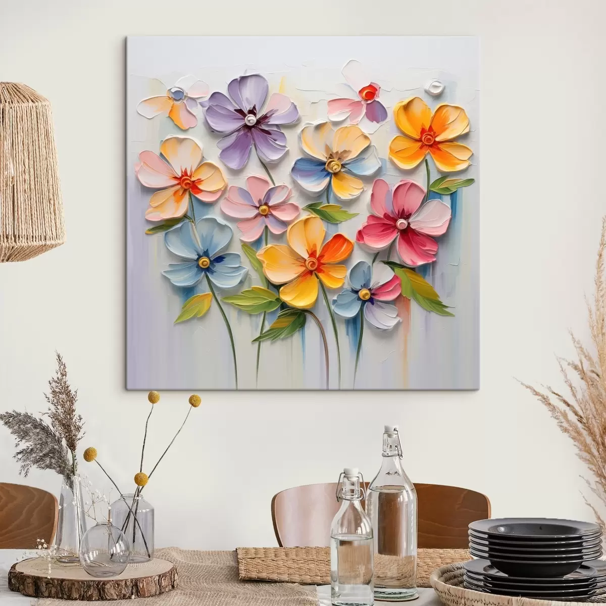Fototapete Blumenstillleben: mehrfarbige Blumen in Impasto-Technik s45598