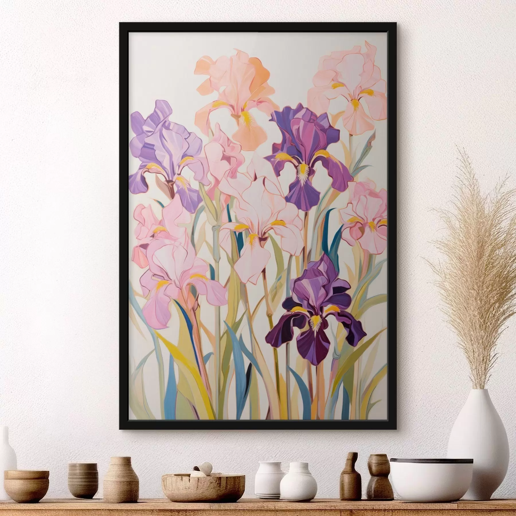 Fototapete Schwertlilien: Komposition im minimalistischen Stil f45596