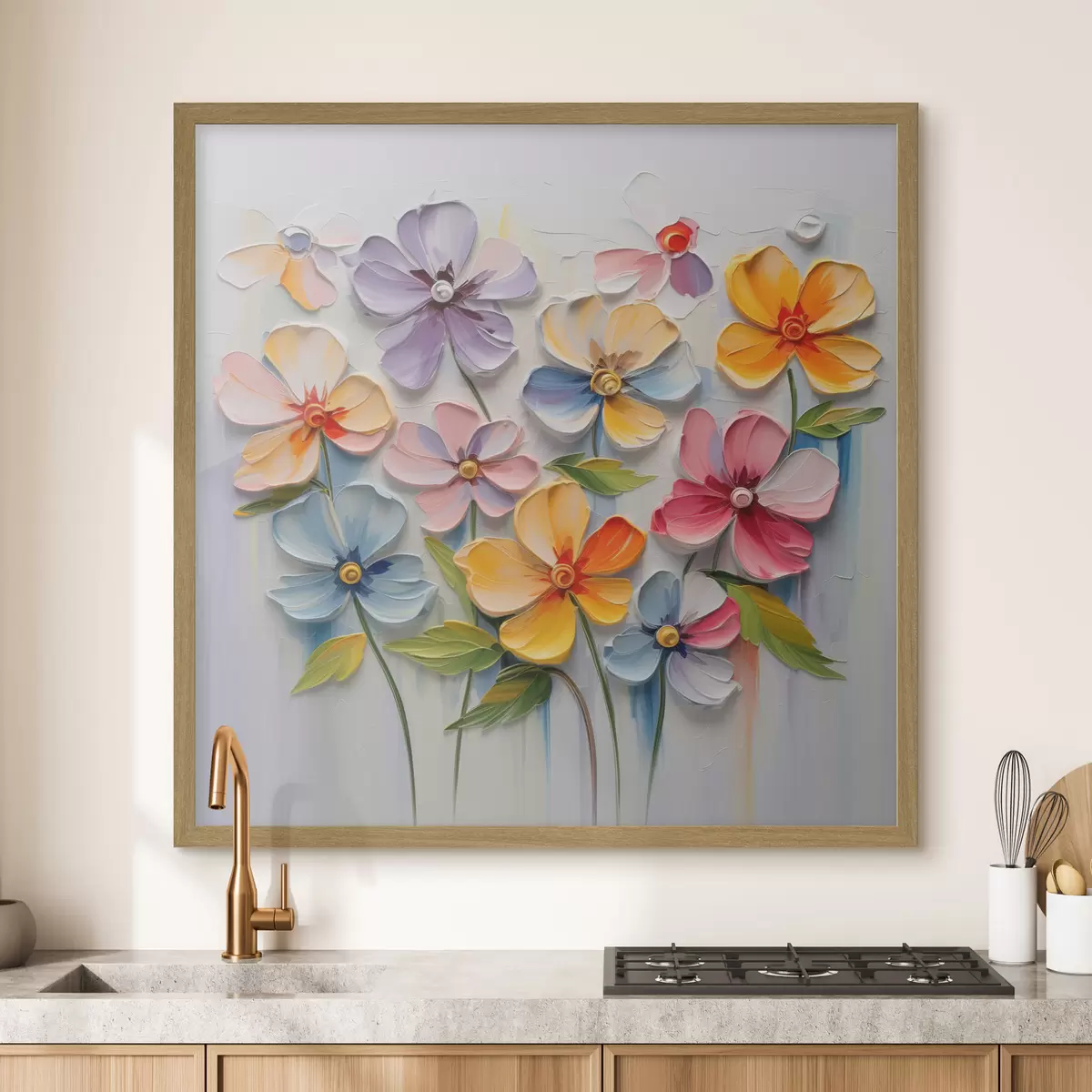 Poster Blumenstillleben: mehrfarbige Blumen in Impasto-Technik f45598