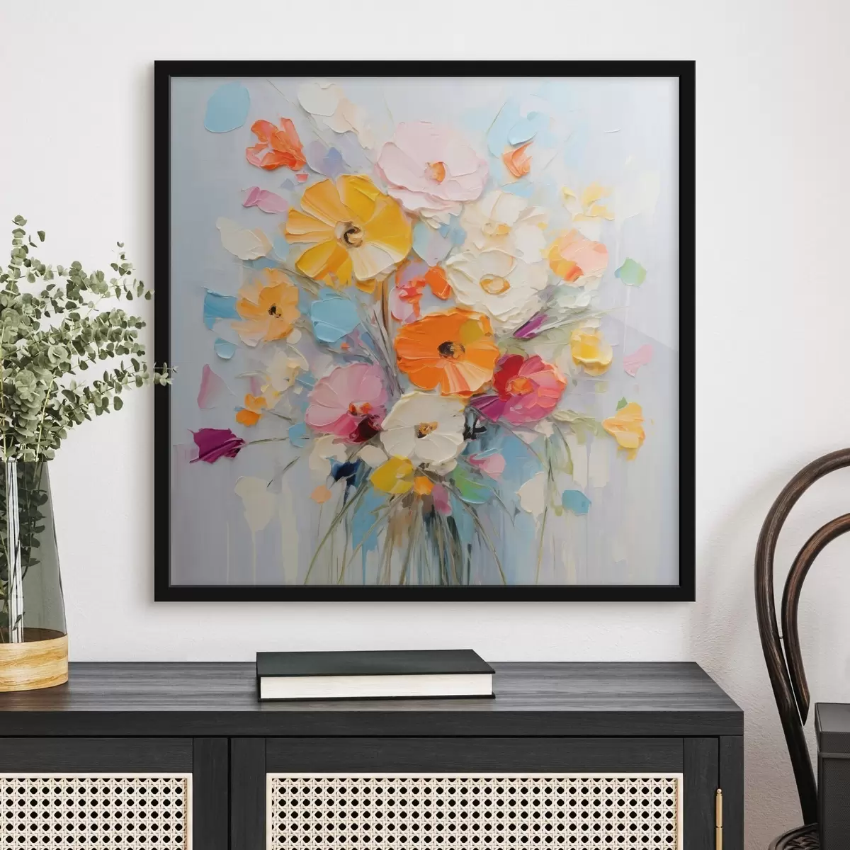 Poster Blumenmotiv: abstrakter Blumenstrauß in Pastelltönen f45599