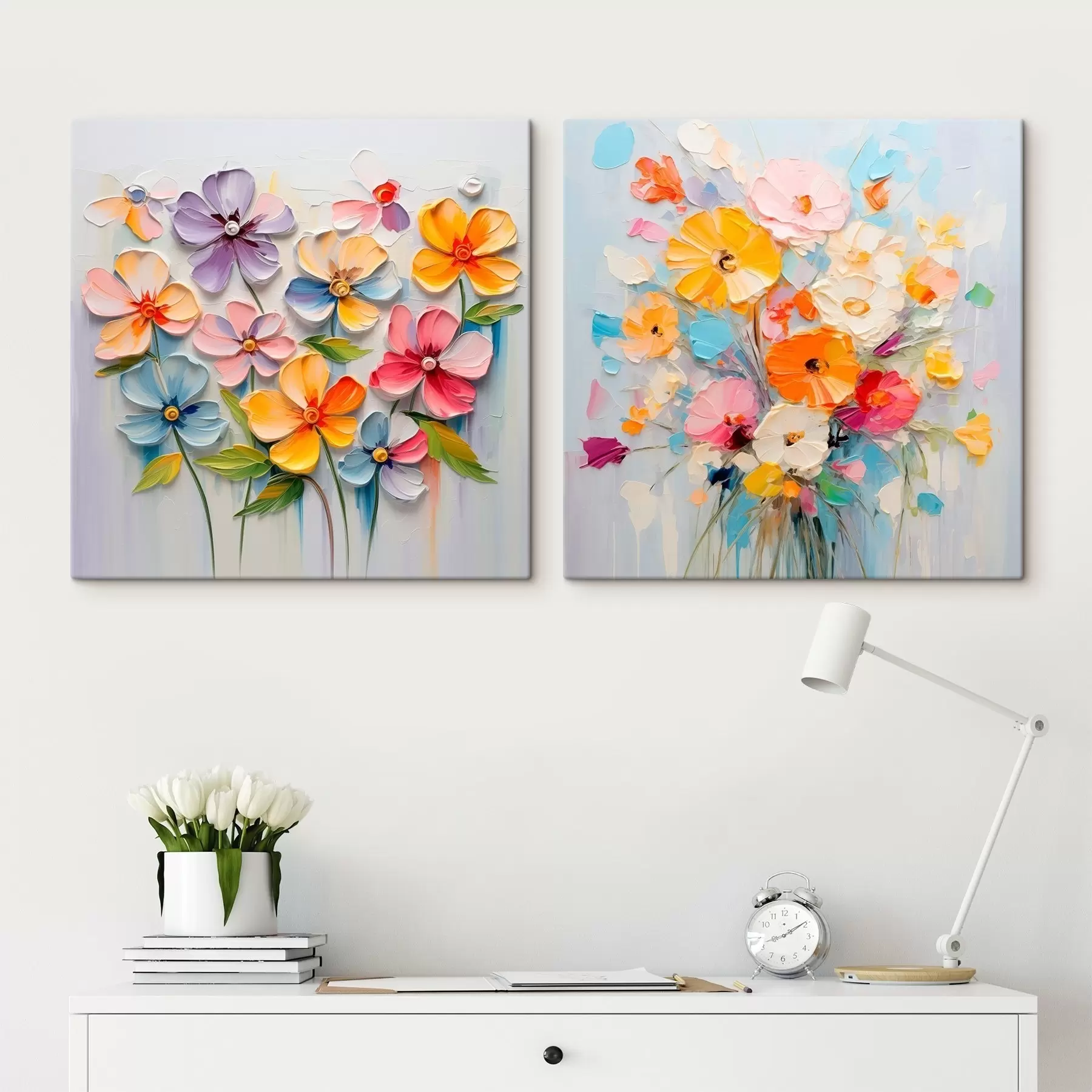 Fototapete Abstrakte Kompositionen aus leuchtenden Blumen in Impasto-Technik m00662