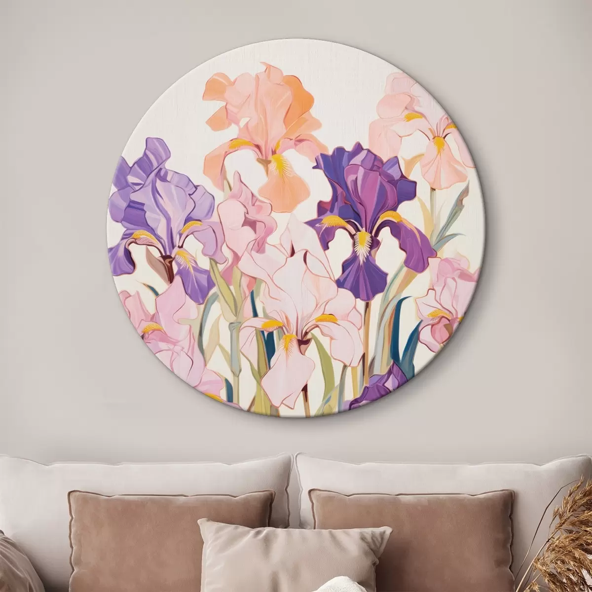 Runde Wandbilder Schwertlilien: Komposition im minimalistischen Stil r45596