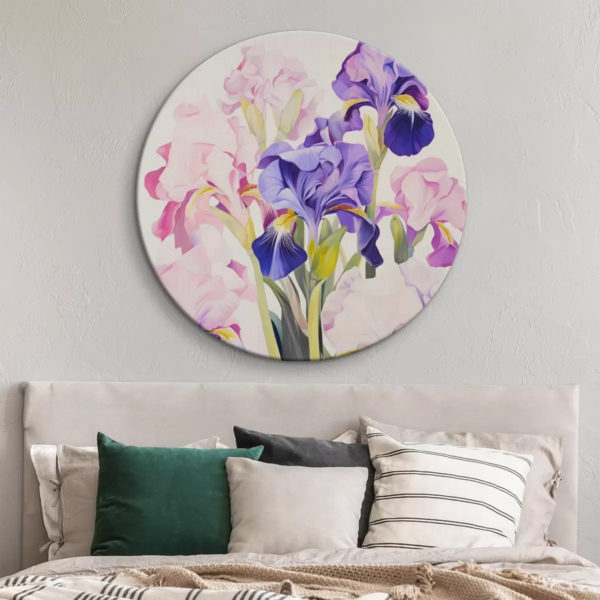 Runde Wandbilder Blumenstrauß aus Schwertlilien in Lila-Tönen r45597