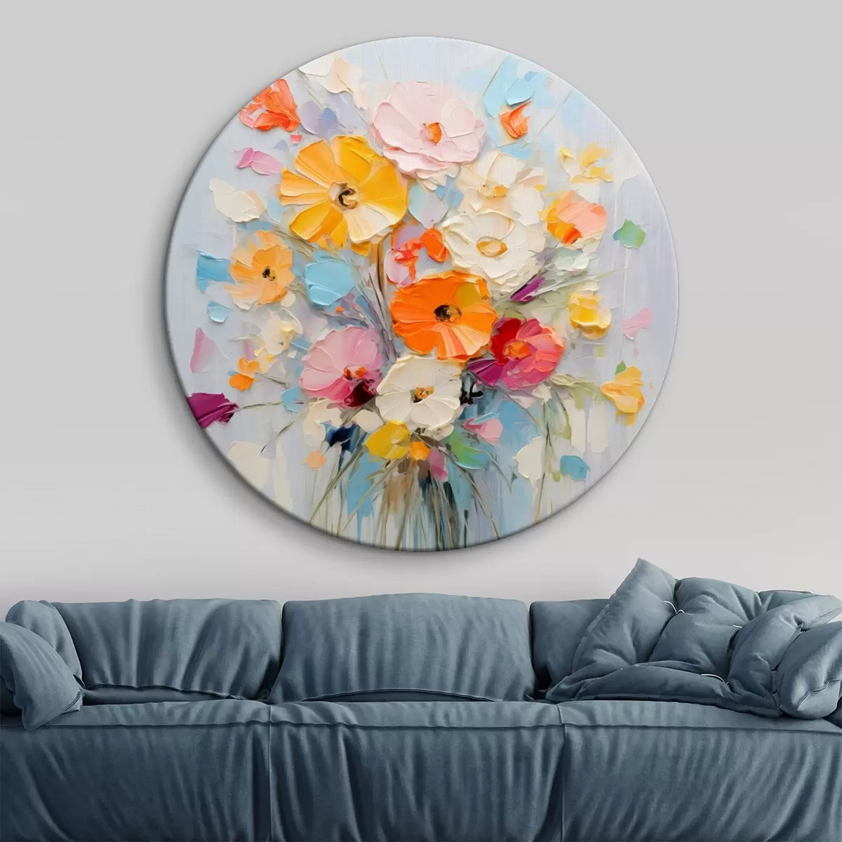 Runde Wandbilder Blumenmotiv: abstrakter Blumenstrauß in Pastelltönen r45599
