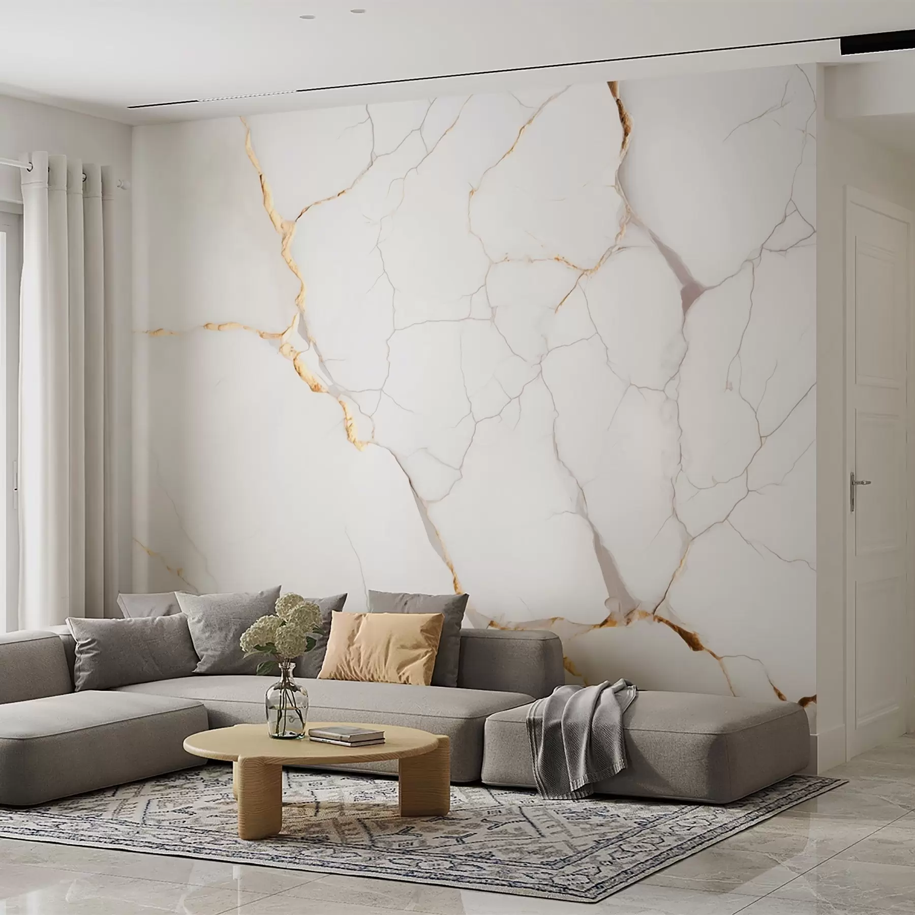 Fototapete Imitation von Marmor mit feinen Rissen und gelben Adern w09390