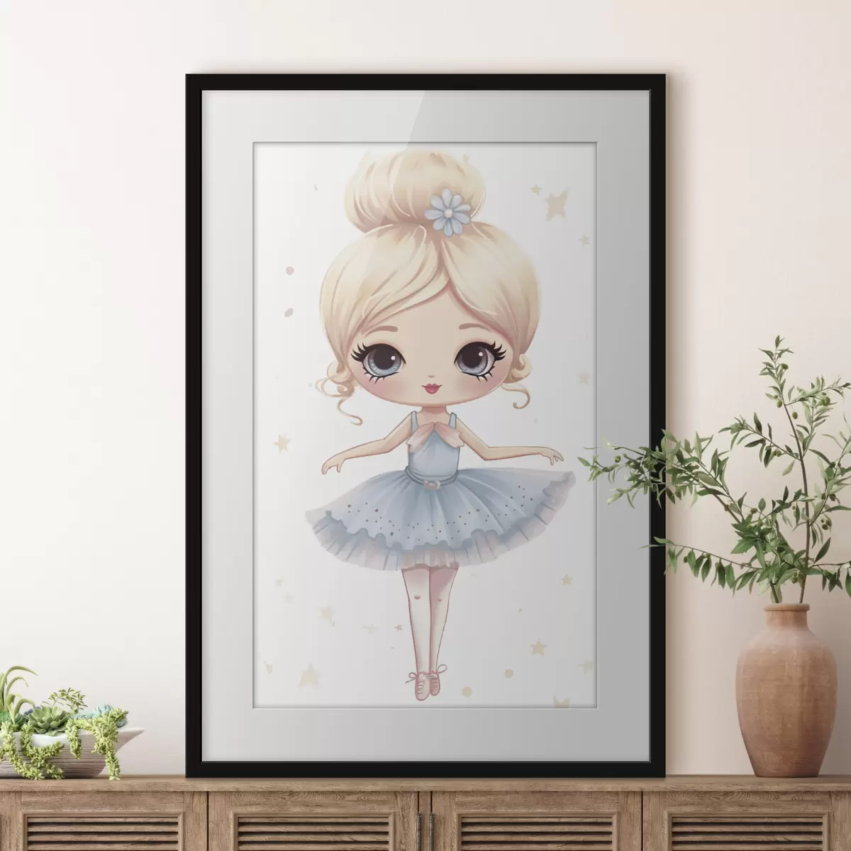 Poster Ballerina-Puppe in einem blauen Kleid mit Schleife f45481