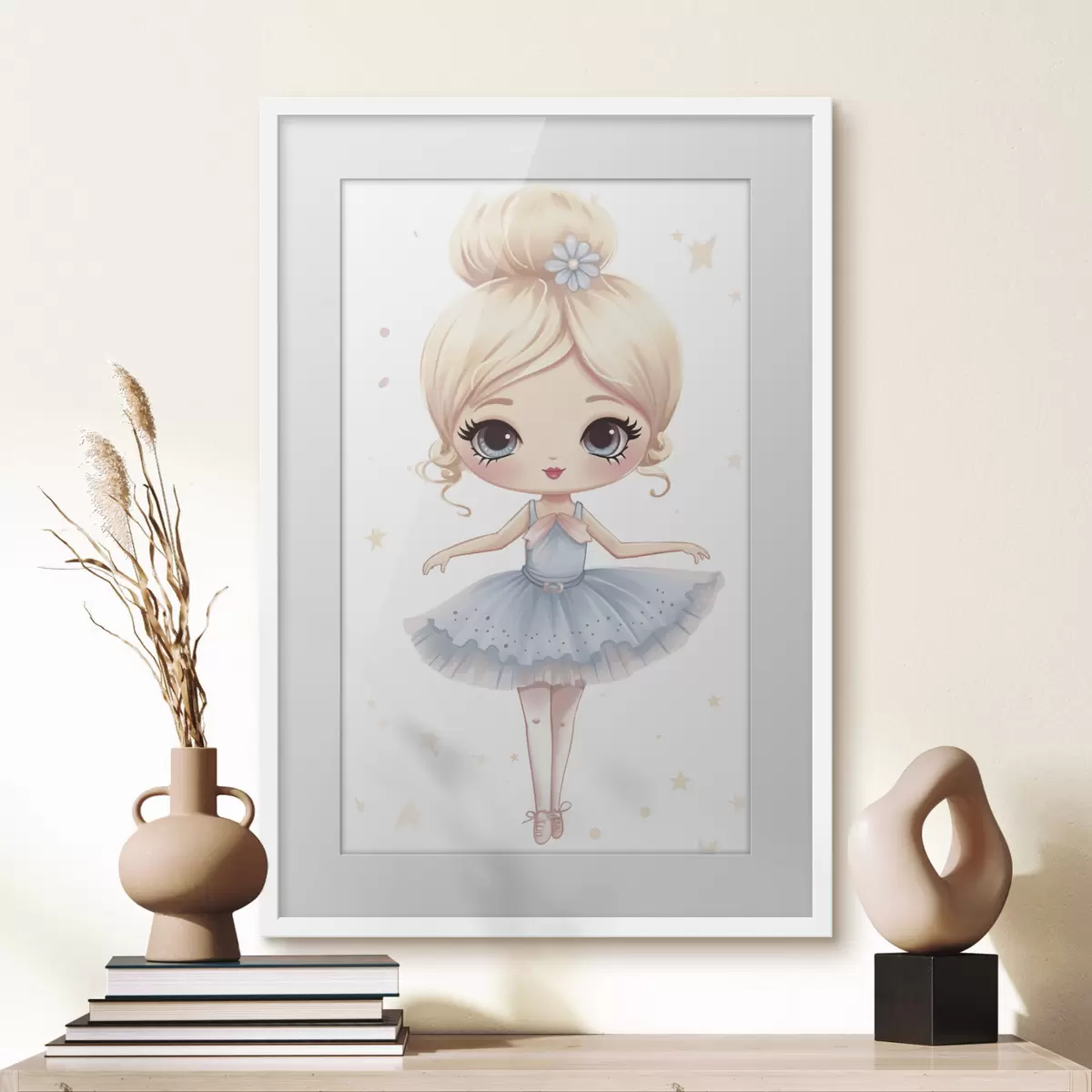 Poster Ballerina-Puppe in einem blauen Kleid mit Schleife f45481