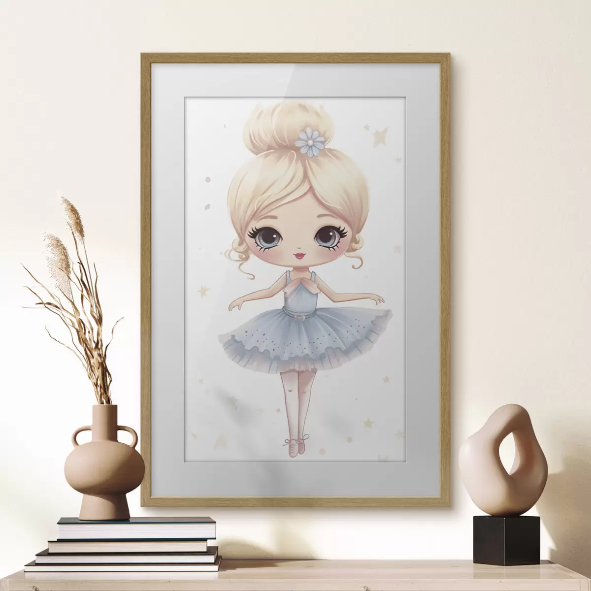 Poster Ballerina-Puppe in einem blauen Kleid mit Schleife f45481