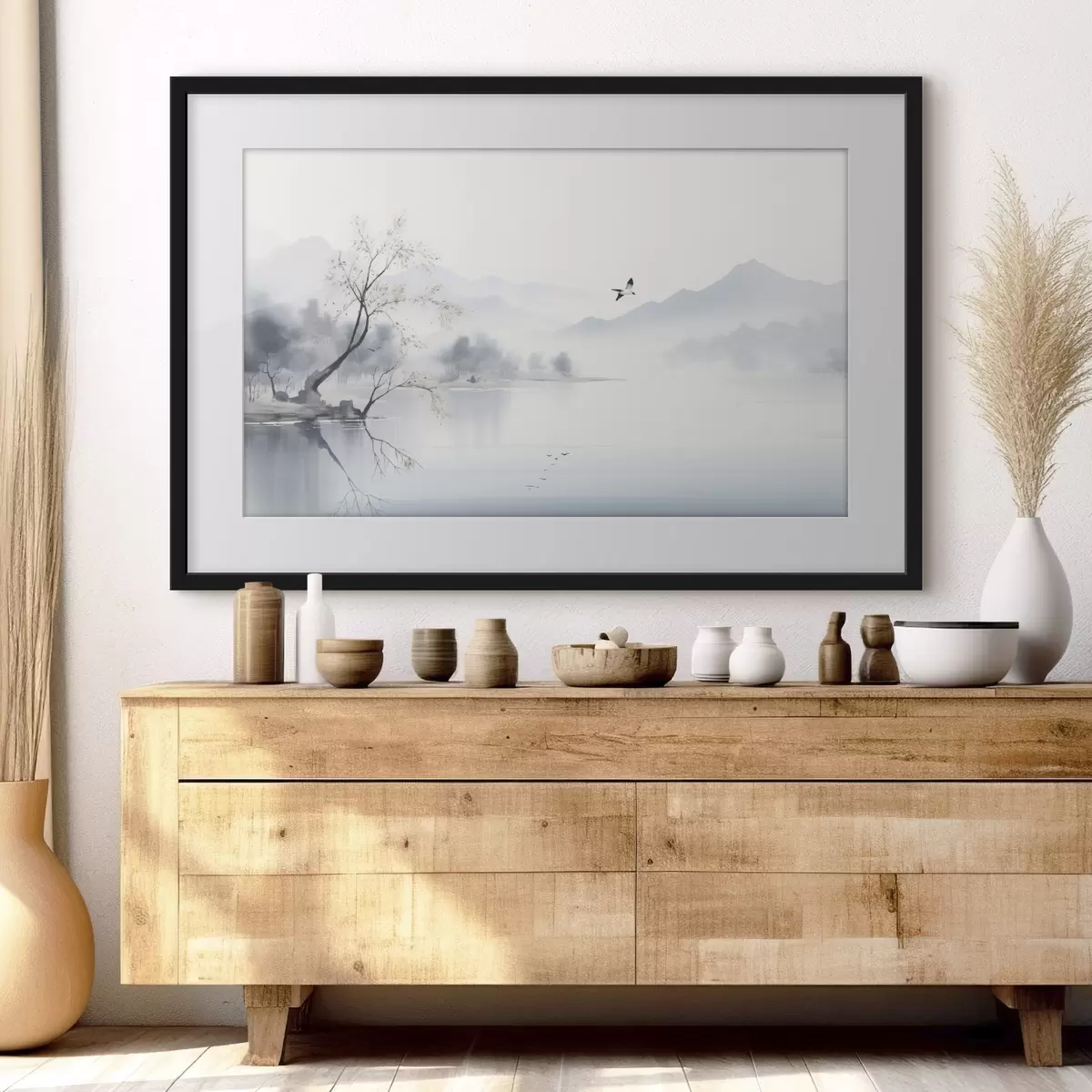 Poster Baum am silbernen Wasser f45518