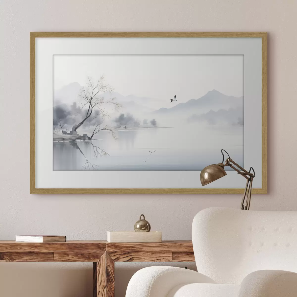 Poster Baum am silbernen Wasser f45518
