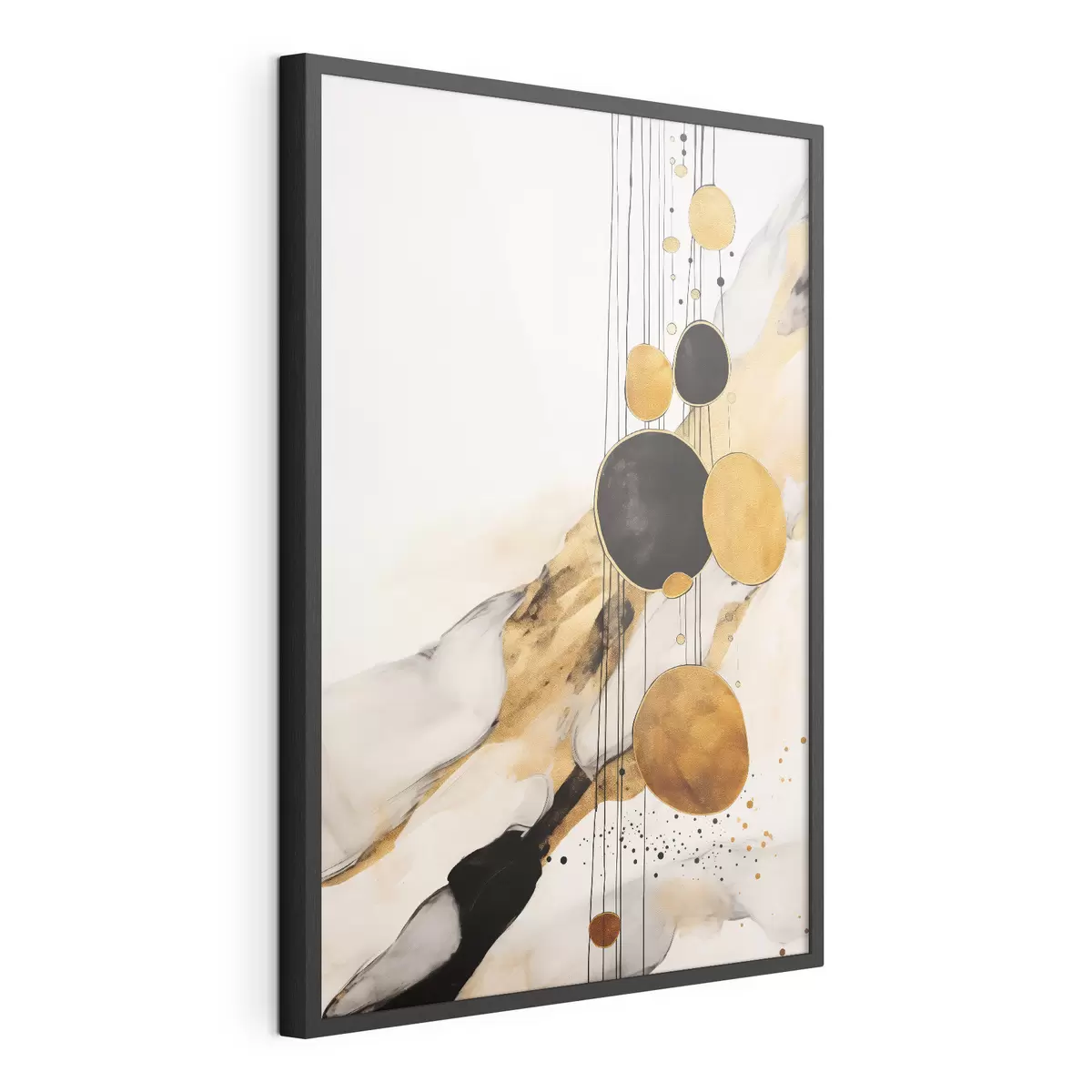 Poster Abstrakte orange und schwarze Kreise auf einem hellen Hintergrund f45693