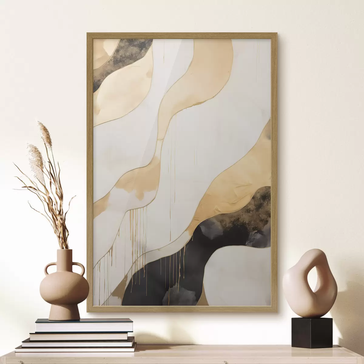 Poster Abstrakte orangefarbene und schwarze Wellenlinien f45694