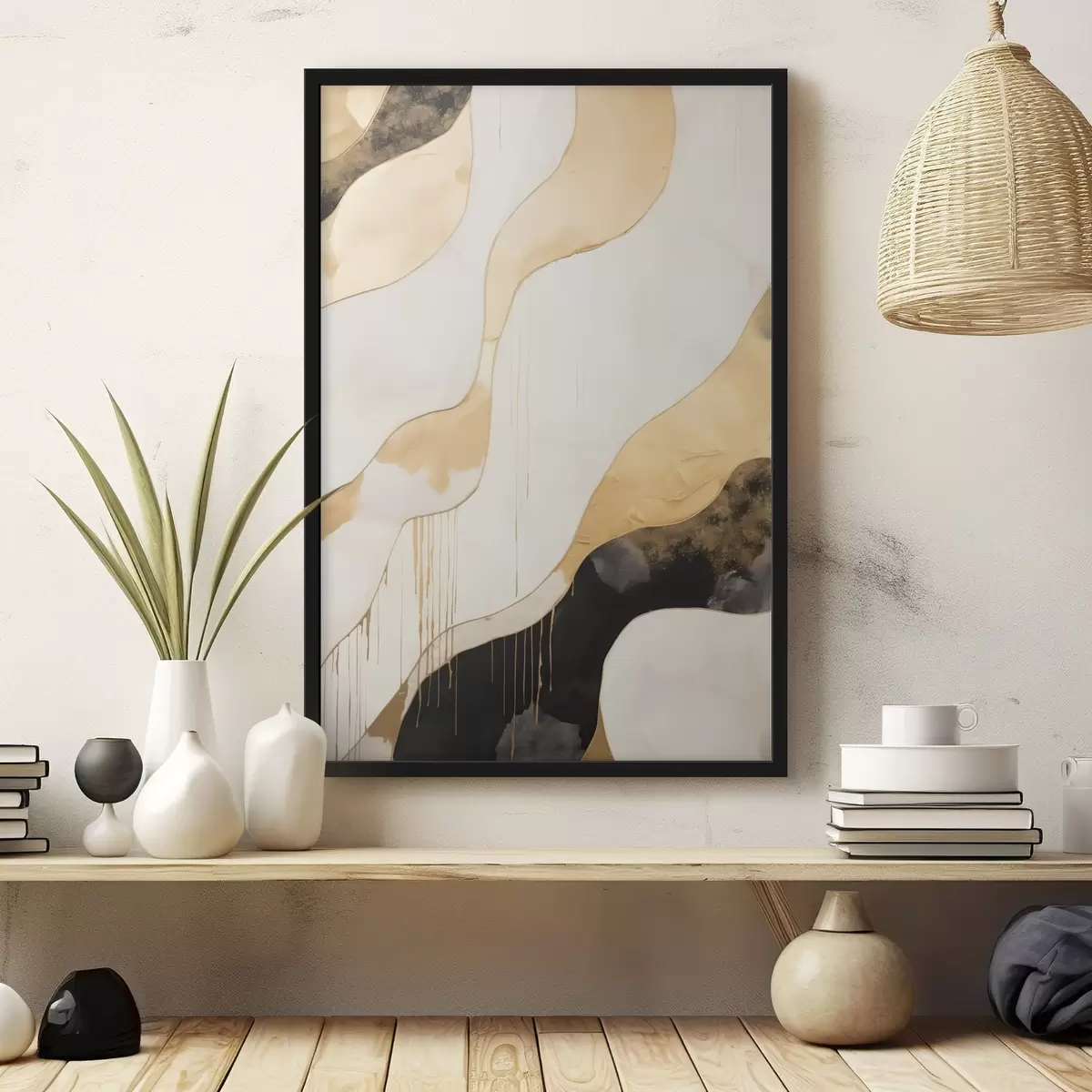 Poster Abstrakte orangefarbene und schwarze Wellenlinien f45694