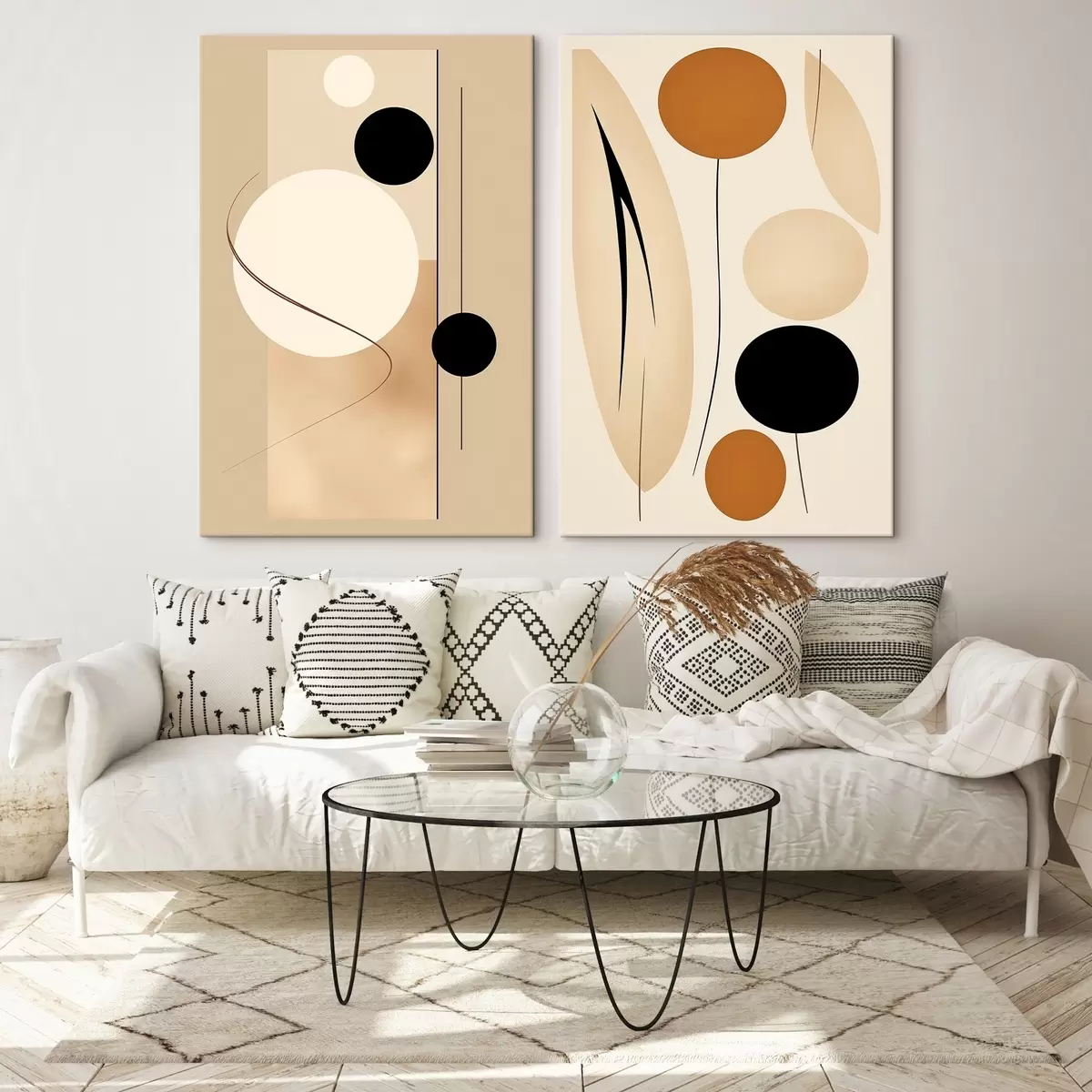 Fototapete Minimalistische geometrische Kreise in Beige- und Schwarztönen m00685