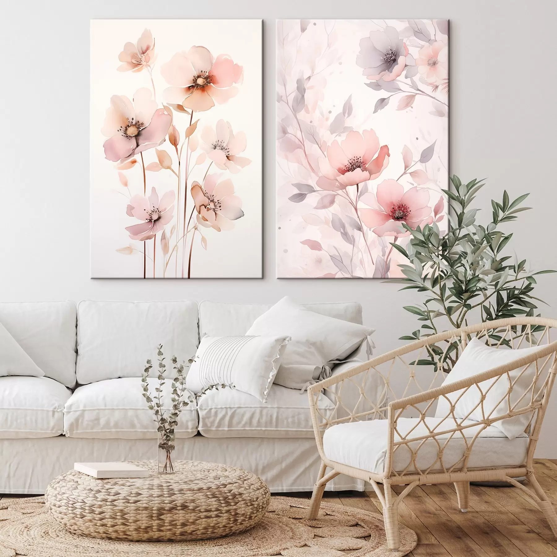 Fototapete Aquarell rosa Blumen auf dünnen Stielen m00690