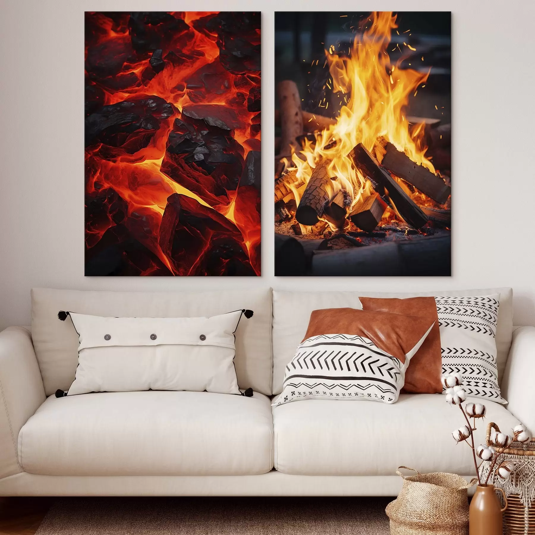 Fototapete Brennende Kohlen und flammendes Feuer in der Dunkelheit m00696