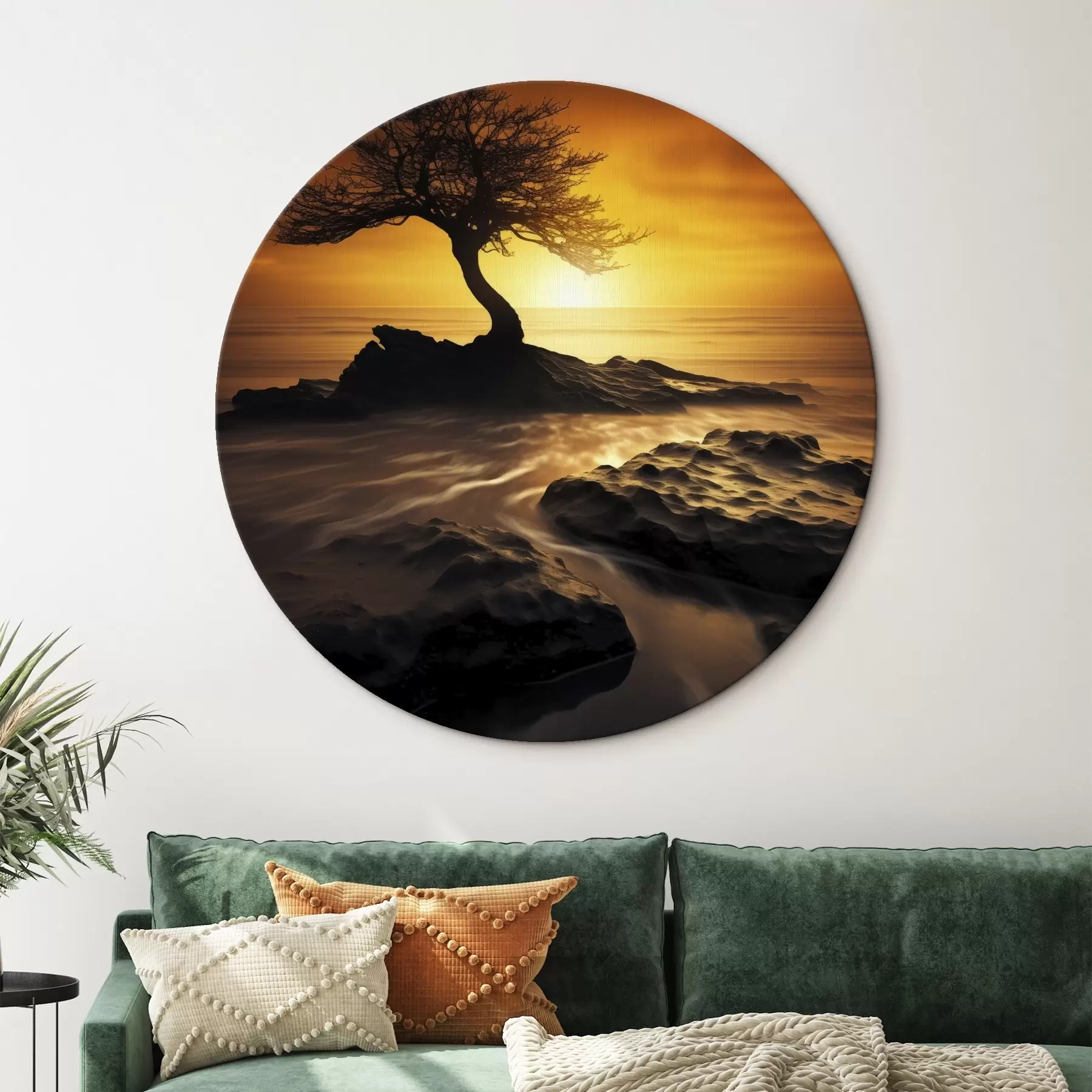 Fototapete Einsamer Baum auf einer Klippe bei Sonnenuntergang r45524
