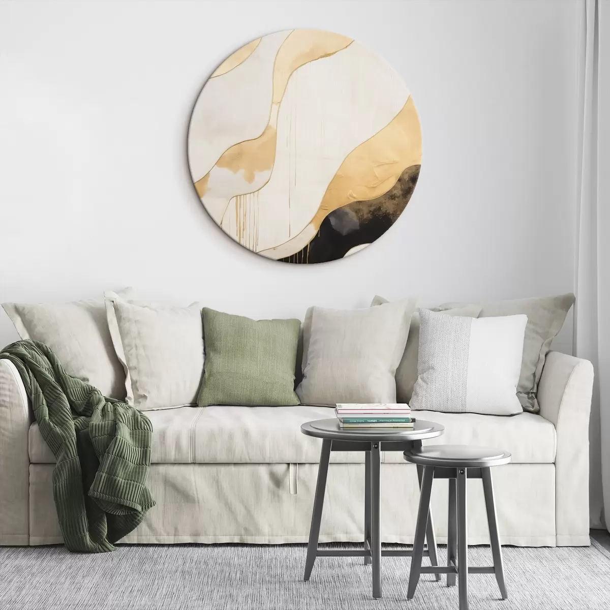 Runde Wandbilder Abstrakte orangefarbene und schwarze Wellenlinien r45694