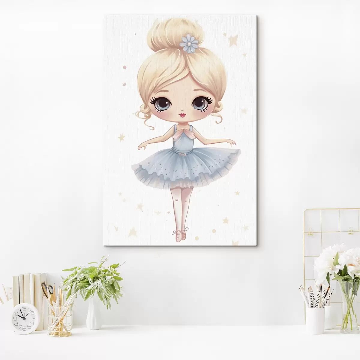 Fototapete Ballerina-Puppe in einem blauen Kleid mit Schleife s45481