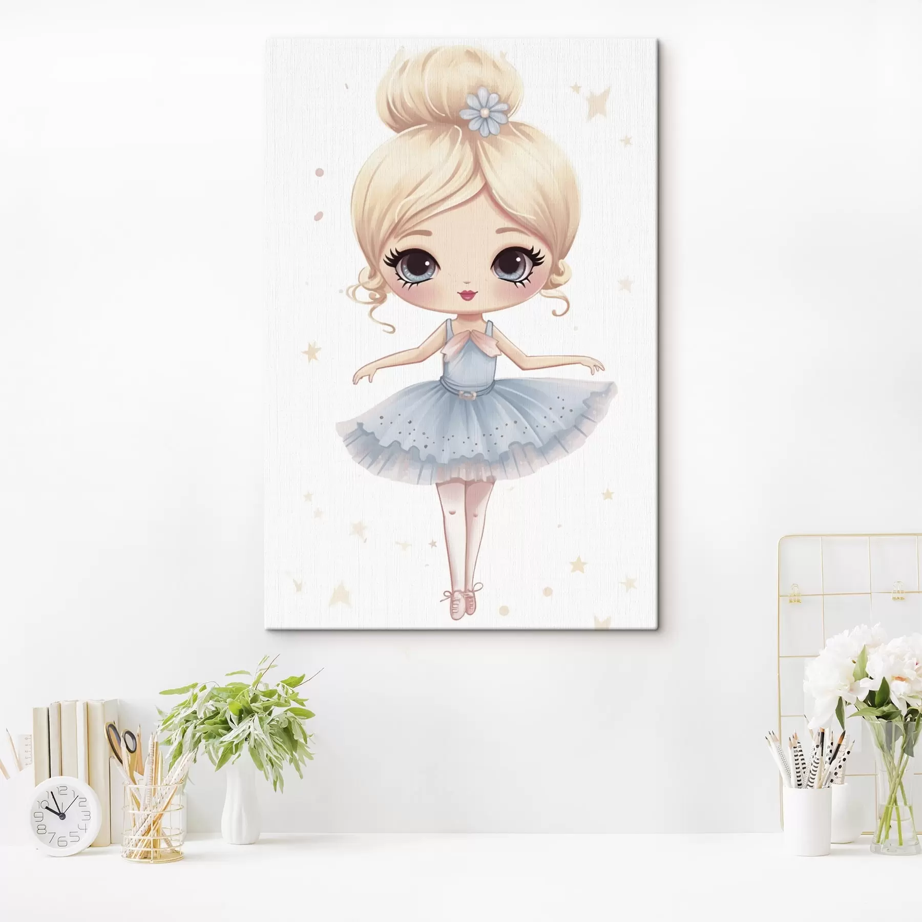 Fototapete Ballerina-Puppe in einem blauen Kleid mit Schleife s45481