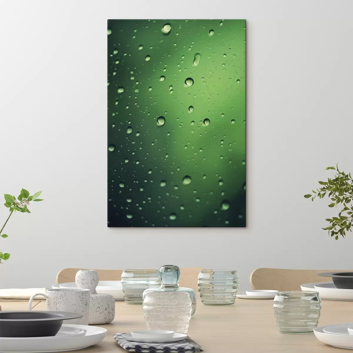 Fototapete Wassertropfen auf grünem Glas Großaufnahme s45521