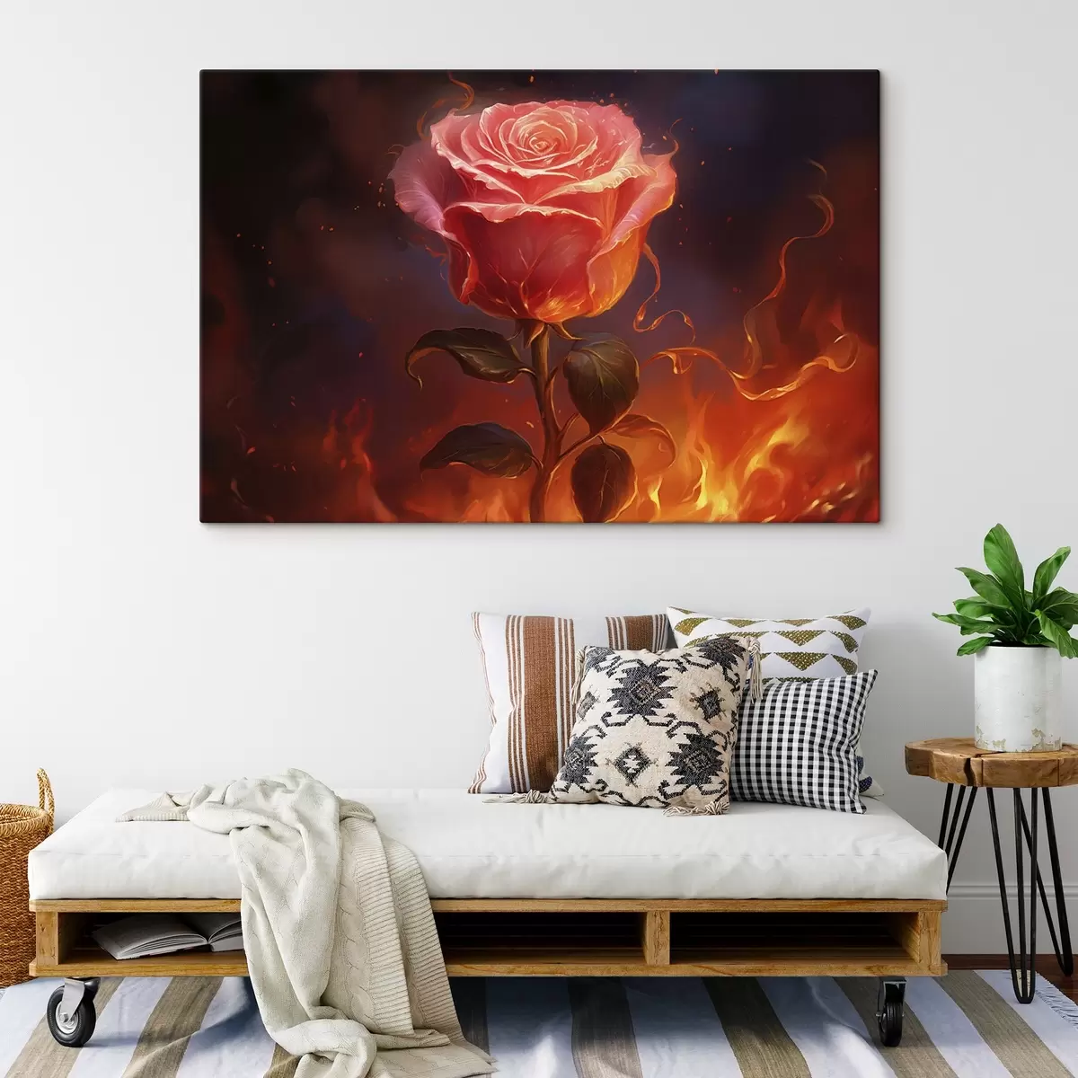 Fototapete Rote Rose zwischen Feuer und Funken s45523