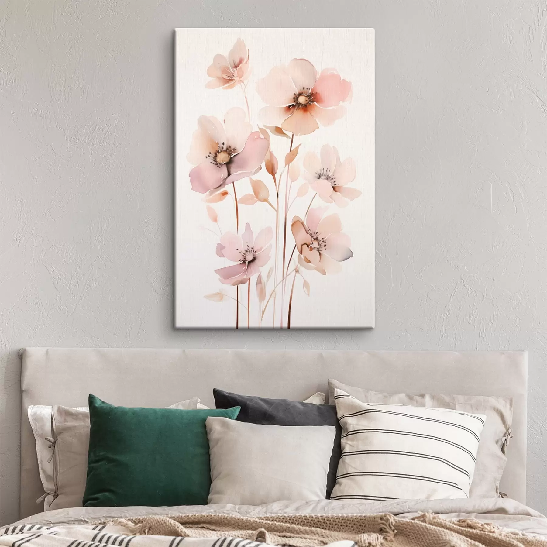 Fototapete Aquarell rosa Blumen auf dünnen Stielen s45701