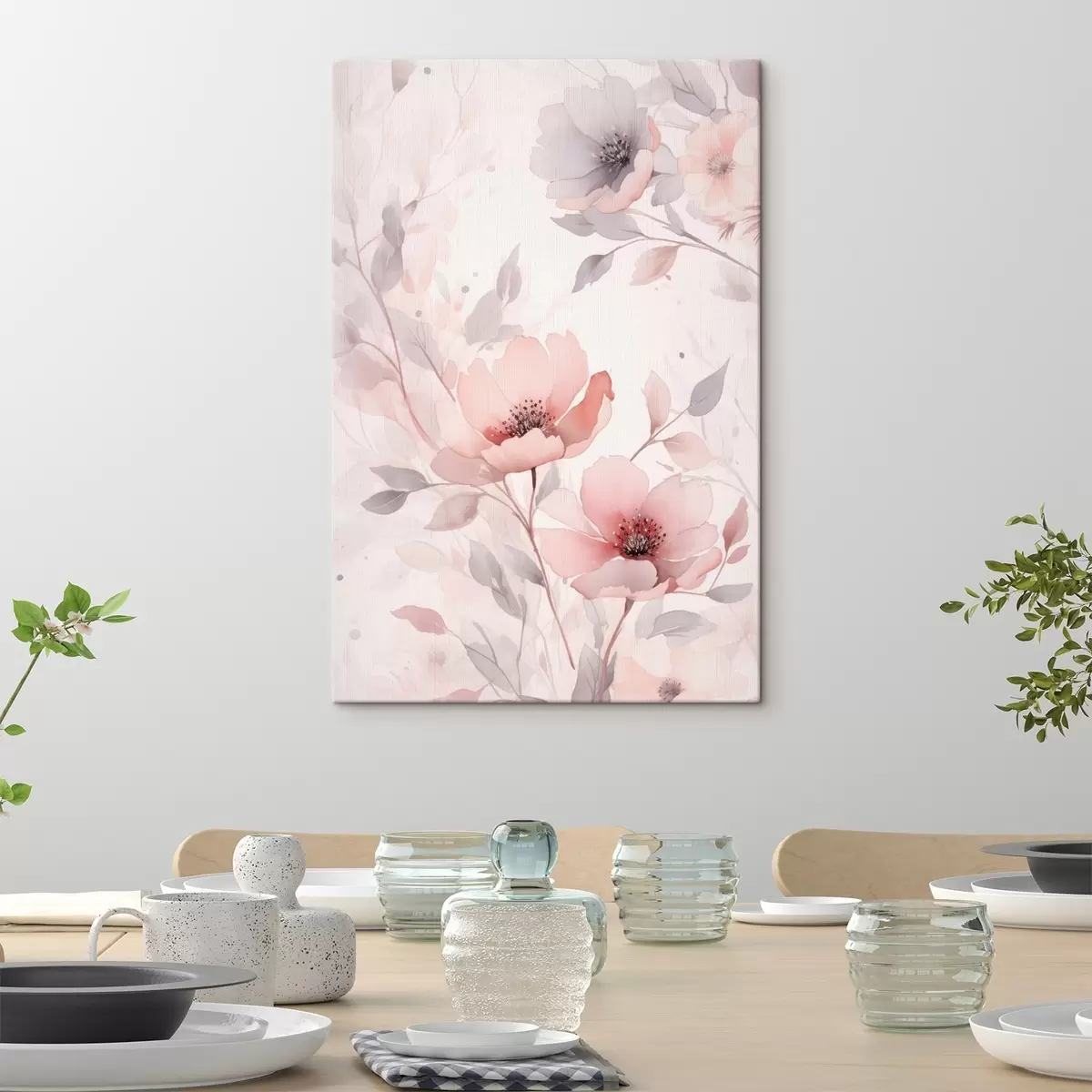 Fototapete Zarte rosa-graue Blumen mit Aquarelleffekt s45702