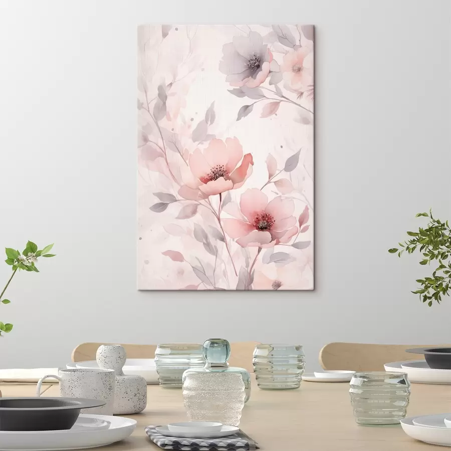 Fototapete Zarte rosa-graue Blumen mit Aquarelleffekt s45702