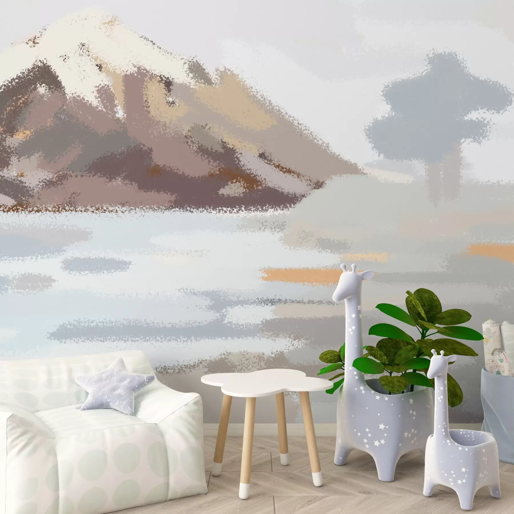 Fototapete abstrakte Landschaft im Stil einer Kinderzeichnung w04498