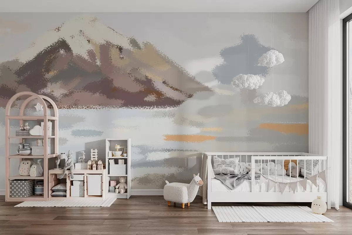 Fototapete abstrakte Landschaft im Stil einer Kinderzeichnung w04498