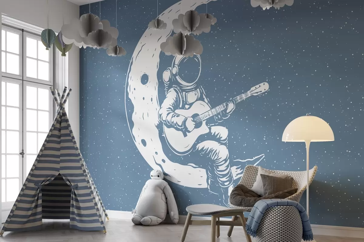Fototapete Kosmonaut, Mond, Gitarre w04514v2