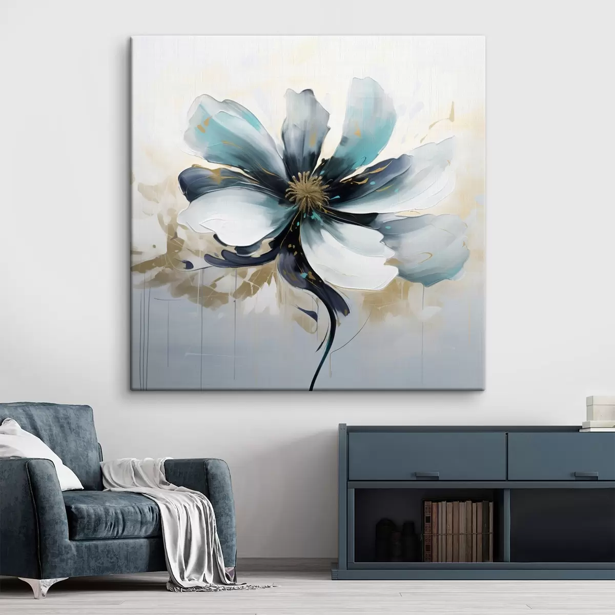 Fototapete Türkisfarbene Blume im Stil der Ölmalerei s45641